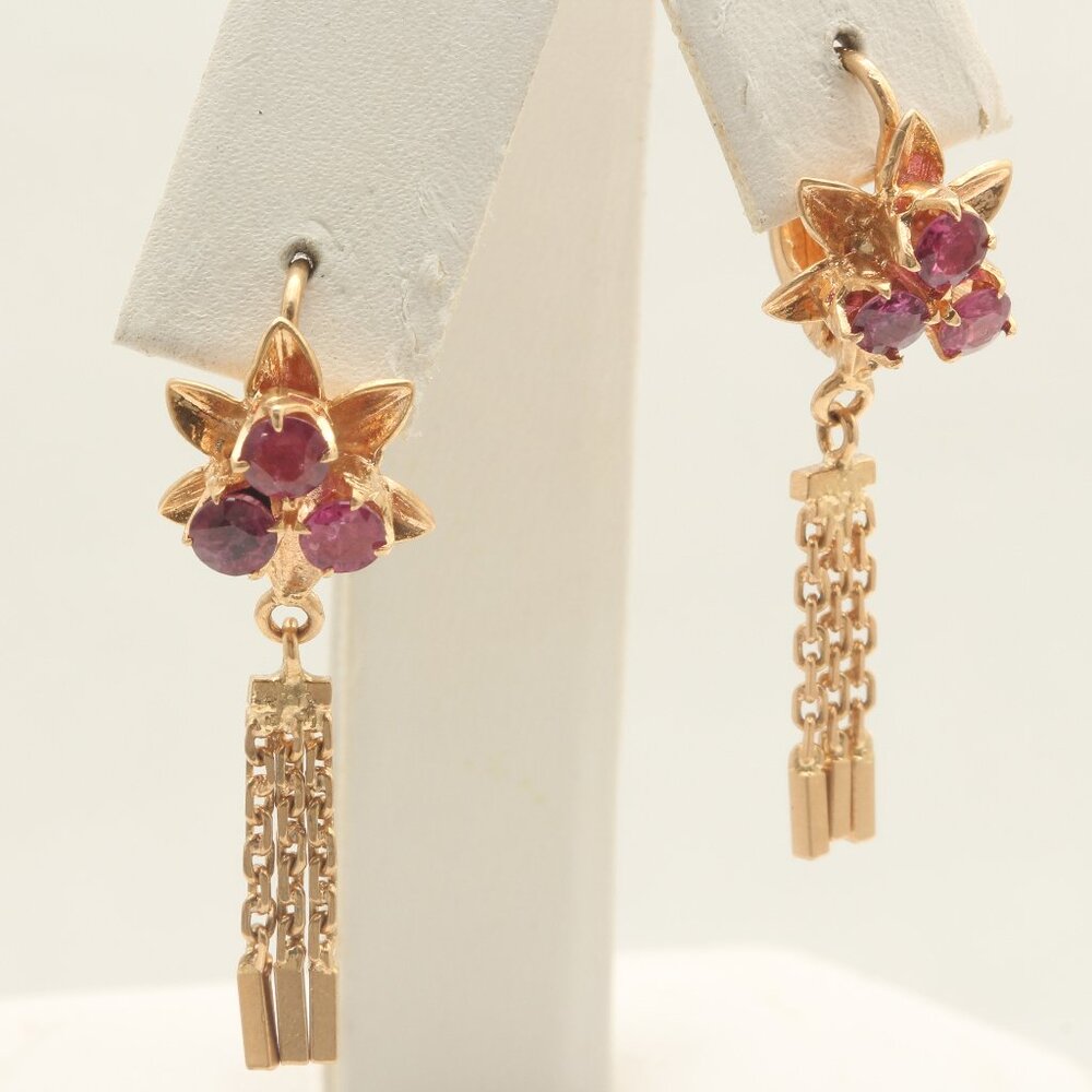 0.60 Carat Natural Red Ruby and Diamond 14K Solid Rose Gold Earrings - Picture 1 of 5